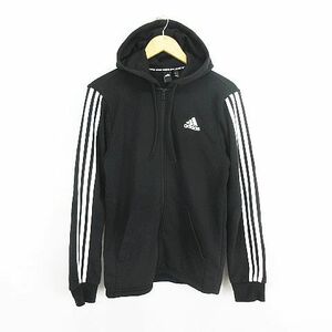 アディダス adidas パーカー ジャケット スウェット 長袖 ジップアップ ライン ロゴ M ブラック スポーツウェア ※EKM メンズ