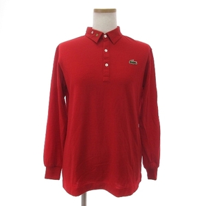 Lacoste Vintage Chemise Polo Рубашка с длинным рукавом логотип Loben Rib Silay Solid Red 42 L дам