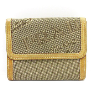 プラダ PRADA 二つ折り 財布 ジャガード キャンバス イタリア製 ブラウン系 レディース