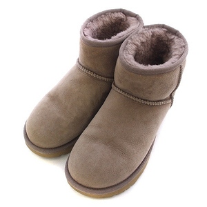 アグ UGG Classic Mini II ムートンブーツ ショート ロゴ レザーパッチ US5 22.0cm ピンクベージュ 1016222 /KW ■GY19 レディース