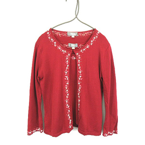  franc kofela-roFRANCO FERRARO beads embroidery silk . ensemble knitted cut and sewn cardigan 7 minute sleeve red red 1 lady's 