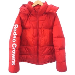 ロデオクラウンズ Rodeo Crowns BLOCKING HOODIE JACKET 中綿ジャケット ロゴ ナイロン100% ジップアップ 赤 レッド S アウター ■GY01 レ