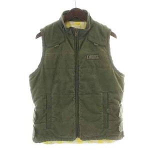 ディーゼル DIESEL 中綿ベスト ジレ ジャケット ジップアップ スタンドカラー コーデュロイ 裏地チェック M カーキ /NW42 メンズ