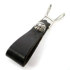 クロムハーツ CHROME HEARTS ベルトループ クロスボール レザー キーホルダー アクセサリー 黒 シルバー ☆AA★ ■U90 メンズ