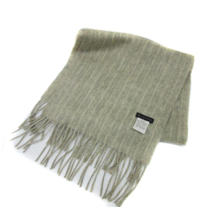 si-ke- Calvin Klein ck Calvin Klein muffler stripe pattern fringe wool cashmere .F beige light beige lady's 