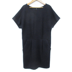  Comme Ca Du Mode COMME CA DU MODE knitted One-piece knee height short sleeves round neck total pattern wool .9 navy blue navy /FF7 lady's 
