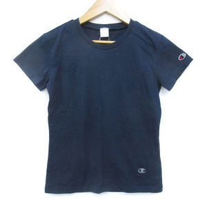 未使用品 チャンピオン CHAMPION Tシャツ カットソー 半袖 クルーネック ロゴ刺? S 紺 ネイビー /FF44 レディース