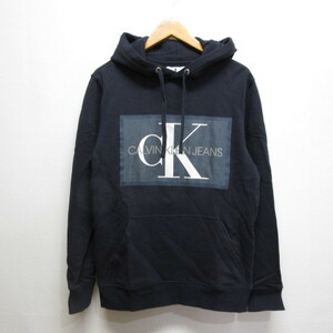 カルバンクラインジーンズ Calvin Klein Jeans スウェット フーディー S ネイビー ロゴプリント パーカー 正規品 メンズ