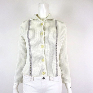  Rope ROPE cardigan knitted . braided low gauge long sleeve M white white gray lady's 