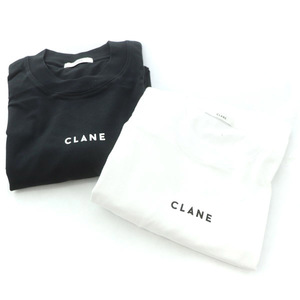 クラネ CLANE ロゴ パックTシャツ 半袖 クルーネック プリント 2枚セット オーバーサイズ 1 黒 白 ブラック ホワイト /MY ■OS レディース