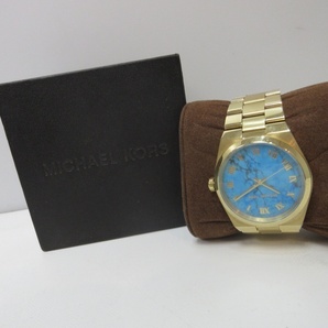 マイケルコース MICHAEL KORS 腕時計 ウォッチ クオーツ ターコイズブルー文字盤 3針 MK-5894 ジャンク品 金色 ゴールド色 1225の画像8