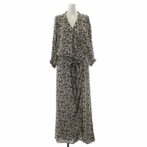 プラージュ Plage 20SS olive wrap dress ドレス ワンピース カシュクール フレア ロング マキシ丈 花柄 七分袖 38 M グレー 白