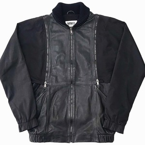 エムエムシックス メゾンマルジェラ MM6 Maison Margiela 08AW ここのえ期 2WAY レザージャケット ライダーズ ベスト ブルゾン ブラック 44