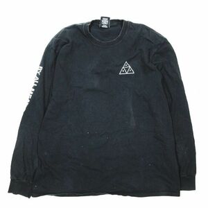 ハフ HUF Tシャツ カットソー ロゴ プリント プルオーバー 長袖 クルーネック 黒 ブラック XL メンズ