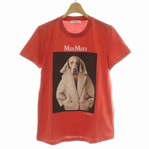 マックスマーラ MAX MARA MM DOG Tシャツ カットソー クルーネック 半袖 ロゴ プリント M オレンジレッド /DK レディース