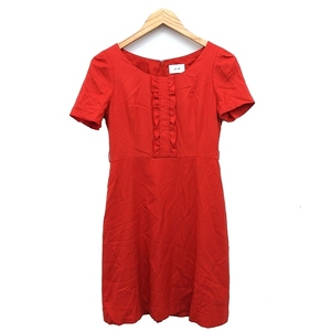  ef-de ef-de One-piece flair Mini knees on frill piping short sleeves ound-necked wool .9 coral red ./HT6 lady's 