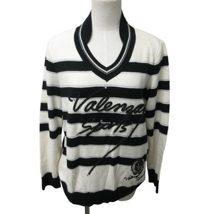 バレンザスポーツ VALENZA SPORTS ボーダーニット セーター 胸ビジュー 長袖 黒 白 ブラック ホワイト 44 約L-XLサイズ 0108 STK