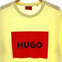 ヒューゴボス HUGO BOSS Tシャツ カットソー スクエアロゴ プリント クルーネック 半袖 L 黄色 イエロー 赤 レッド /DK メンズ_画像3