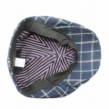 美品 カシラ × スキャバル CA4LA × SCABAL リネン100％ チェック柄 ハンチング キャスケット キャップ 帽子 青 ブルー △N07 メンズ_画像6