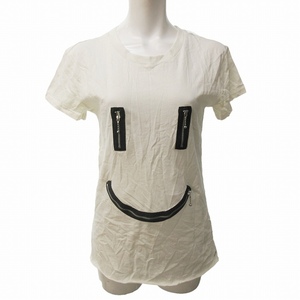  diesel DIESEL T-shirt cut and sewn Zip design Smile damage processing cotton white white 0107 AL12 lady's 