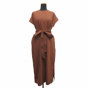 k Miki .k Kumikyoku KUMIKYOKU long One-piece side slit ribbon attaching plain wide easy short sleeves S tea Brown lady's!12