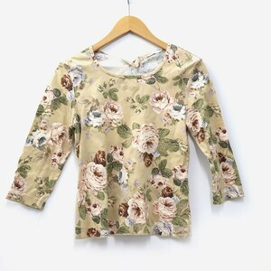 インゲボルグ INGEBORG 日本製 コットン 花柄 プルオーバー 七分丈 Tシャツ M BEIGE ベージュ レディース