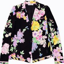 レオナール LEONARD PARIS 最高級 シングルジャケット シルク100％ 総柄 花柄 イタリア製 ブラック 40 0118 レディース_画像1