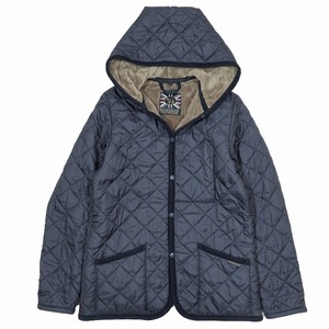 美品 18AW ラベンハム LAVENHAM クレイドン ファー ラブンスター キルティングジャケット フード付 ネイビー サイズ40 CRAYDON FUR