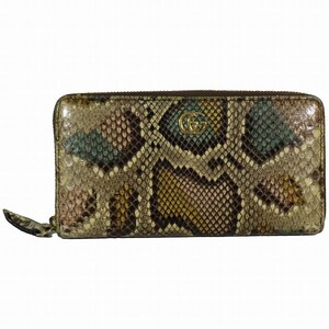 グッチ GUCCI GGマーモント パイソンスキン ヘビ革 ラウンドファスナー ロングウォレット 長財布 ベージュ系 456117・0959