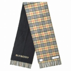 極美品 バーバリー ロンドン イングランド BURBERRY LONDON ENGLAND カシミヤ チェック リバーシブル フリンジ マフラー 8063870