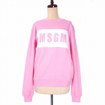 未使用品 エムエスジーエム MSGM スウェット トレーナー 長袖 プルオーバー ボックスロゴ プリント イタリア製 S ピンク_画像1