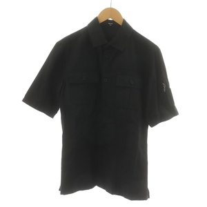 シェラック SHELLAC ワークシャツ 半袖 ステンカラー 麻混 リネン混 48 L 黒 ブラック ■GY19 /MQ メンズ