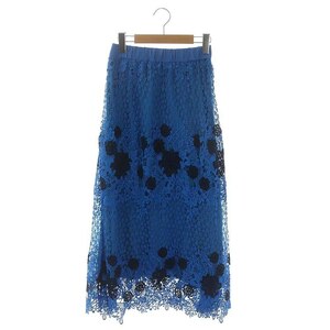  Grace Continental GRACE CONTINENTAL flower race flair skirt long 36 blue blue black black #OS lady's 