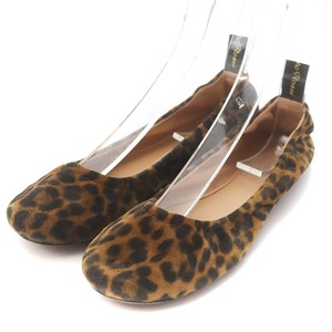  Jean vi to Rossi ballet shoes flat shoes suede leather leopard print Leopard Logo 37 24.0cm tea Brown 