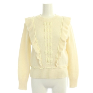  Jill Stuart JILL STUARTki чай оборка вязаный свитер длинный рукав вырез лодочкой шерсть .FR "теплый" белый /NR #OS женский 