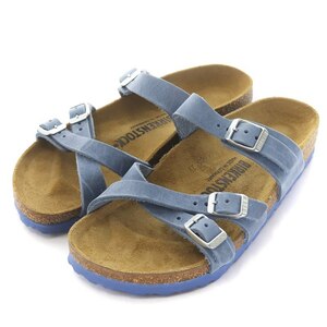 未使用品 ビルケンシュトック BIRKENSTOCK Franca サンダル レザー ベルト クロス 37 24.0cm 水色 ライトブルー /WM レディース