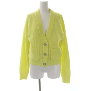 ga knee GANNI ribbed knitted cardigan crystal attaching V neck alpaca . long sleeve S yellow color yellow /HS #OS lady's 