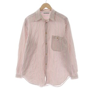 エンポリオアルマーニ EMPORIO ARMANI ワイシャツ レギュラーカラー 長袖 ストライプ L ピンク 白 ホワイト グレー /SI11 メンズ