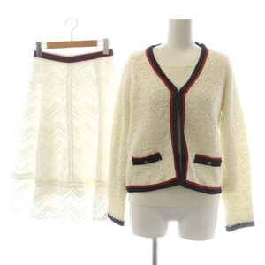  Apuweiser-riche tweed cardigan ensemble setup top and bottom 3 point set knitted long sleeve skirt long 2 eggshell white navy blue red 