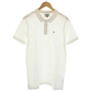トミー TOMMY ジーンズ JEANS スリムフィット SLIM FIT ポロシャツ ハーフボタン 半袖 ロゴ刺繍 XL 白 ホワイト /YT メンズ