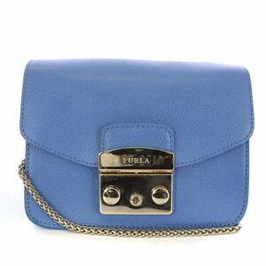 フルラ FURLA メトロポリス ショルダーバッグ ポシェット レザー チェーン 青 水色 ライトブルー /TK ●D レディース