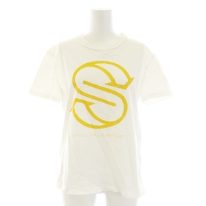 ステラマッカートニー STELLA McCARTNEY Tシャツ カットソー クルーネック 半袖 ロゴプリント XS 白 ホワイト 黄 イエロー レディース