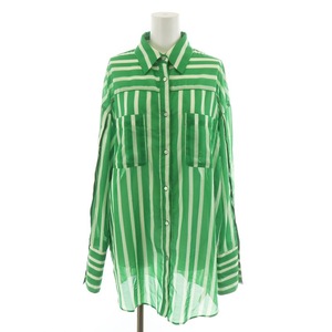 メゾンスペシャル MAISON SPECIAL ストライプオーバーシアーシャツ 長袖 薄手 F 緑 グリーン 白 ホワイト ■GY18 /MQ レディース