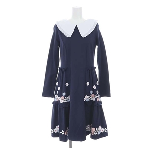  Chesty Chesty 21SStia-do embroidery One-piece knees height long sleeve 0 navy blue pink white /HK #OS lady's 