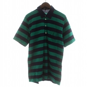 ダンヒル dunhill ポロシャツ 半袖 ボーダー柄 ロゴ刺繍 ピュアコットン 42 M 緑 グリーン 紺 ネイビー /AQ ■GY31 メンズ
