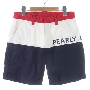 パーリーゲイツ PEARLY GATES ゴルフウェア ショートパンツ ハーフ ロゴ 4 M 紺 ネイビー 白 ホワイト 赤 レッド /SI31 メンズ