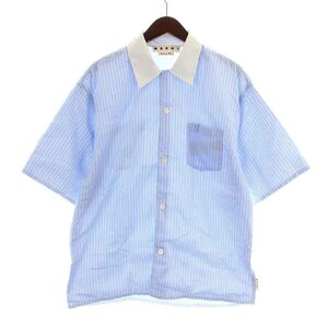 マルニ MARNI 21SS シャツ カジュアルシャツ ストライプ 半袖 50 L ライトブルー 白 ホワイト /NW11 メンズ