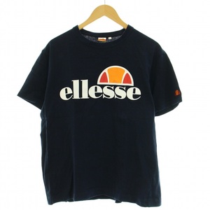 エレッセ ellesse Tシャツ カットソー 半袖 プリント ラウンドネック L 紺 ネイビー /KQ メンズ