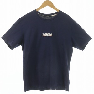BLACK LABEL CRESTBRIDGE Tシャツ カットソー クルーネック プルオーバー 半袖 チェックボックスロゴ M 紺 ベージュ 赤 /SI17