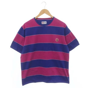未使用品 マッジア MAGGIA ボーダーカットソー Tシャツ 半袖 L ピンク 青 白 /DO ■OS ■SH メンズ